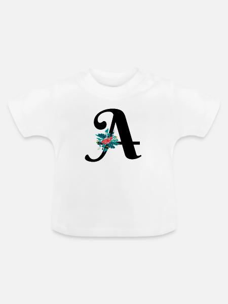 Buchstabe A blumig - Baby Bio-T-Shirt mit Rundhals - Weiß