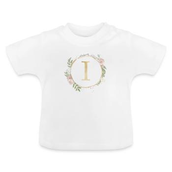Monogramme I Floral personnalisable - T-shirt bio col rond Bébé - blanc - Devant