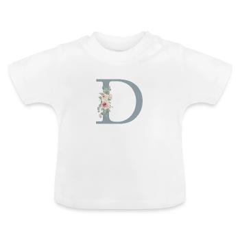 D| Monogramme | Eucalyptus Pastel Fleur Bleu - T-shirt bio col rond Bébé - blanc - Devant