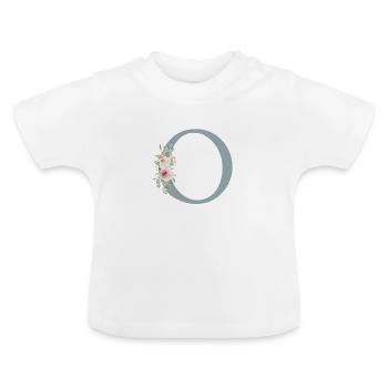 O| Monogramme | Eucalyptus Pastel Fleur Bleu - T-shirt bio col rond Bébé - blanc - Devant