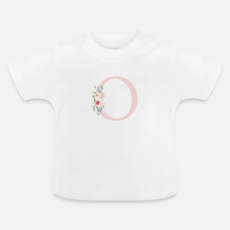 O| Monogramm | Eukalyptus-Pastell-Blumen-Blau - Baby Bio-T-Shirt mit Rundhals - Weiß
