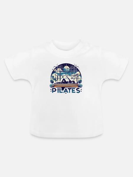 "Pilates" - Dynamisches Studiodesign - Baby Bio-T-Shirt mit Rundhals - Weiß