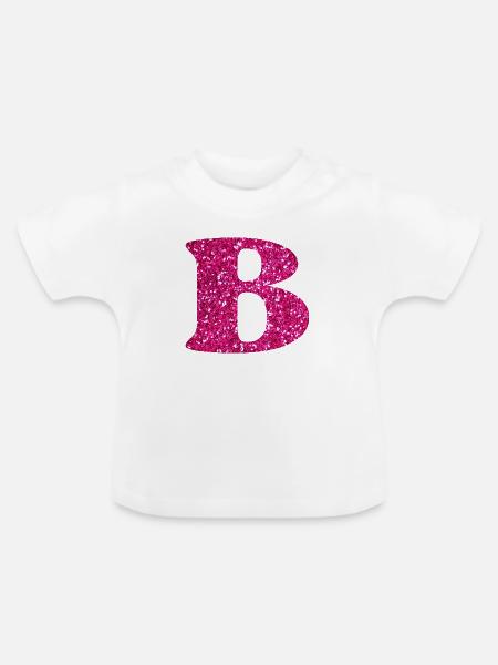 Buchstabe b rosa Glitzer - Baby Bio-T-Shirt mit Rundhals - Weiß