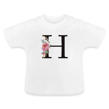 Personalisierbar Monogramm H Floral Rosa Weiß - Baby Bio-T-Shirt mit Rundhals - Weiß - Vorne