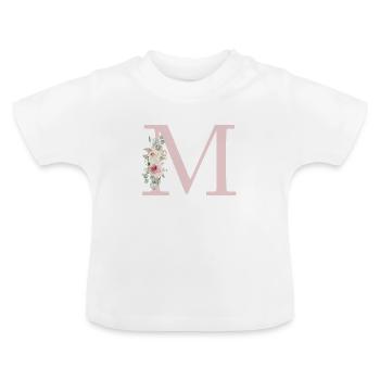 M | Monogramme | Eucalyptus Pastel Fleur Bleu - T-shirt bio col rond Bébé - blanc - Devant