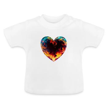 Colorful heart with fire - Baby Organic T-Shirt with Round Neck - white - Front