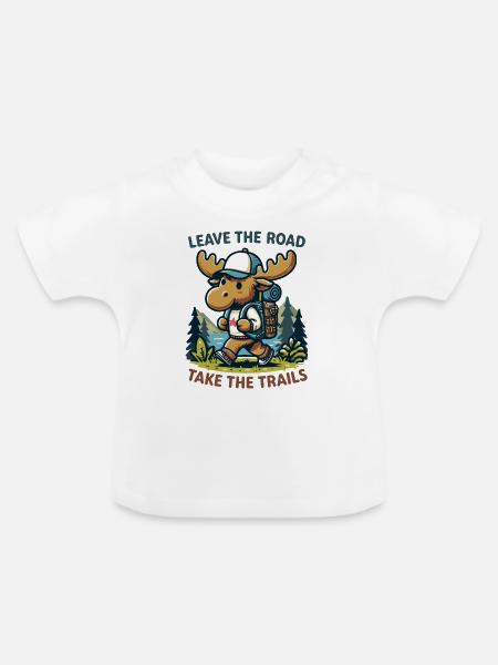 Elch-Wanderer Outdoor-Abenteuer-Wandern - Baby Bio-T-Shirt mit Rundhals - Weiß