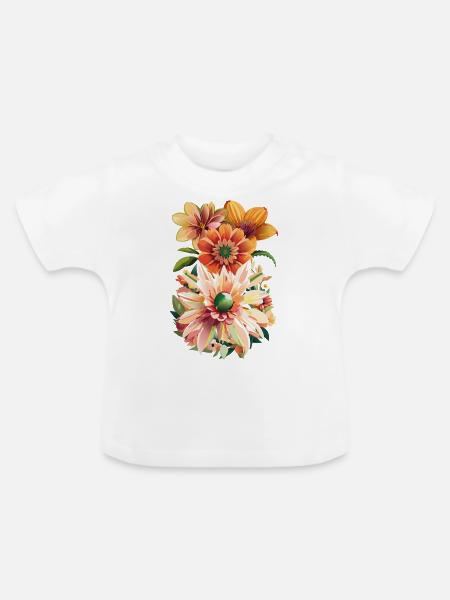 Blumenshirt - Baby Bio-T-Shirt mit Rundhals - Weiß