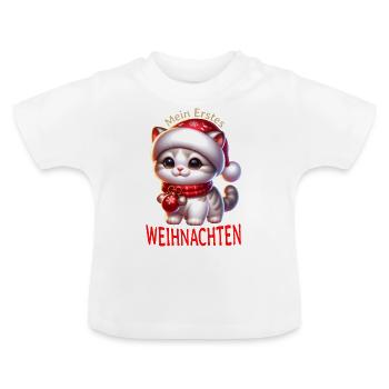 My First Christmas Cute Cat - Baby Organic T-Shirt with Round Neck - white - Front