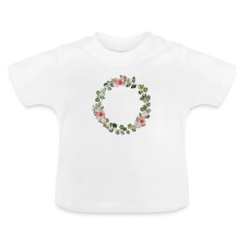 Modern flower wreath circle can be personalized - Baby Organic T-Shirt with Round Neck - white - Front
