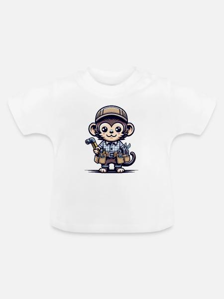 Cute Monkey Craftsman - Baby Bio-T-Shirt mit Rundhals - Weiß