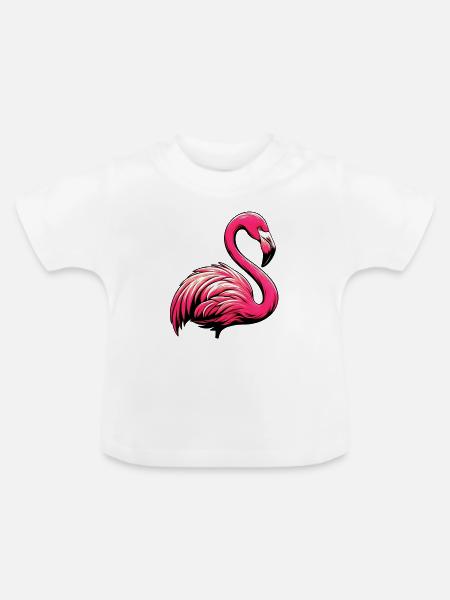 Flamingo - Baby Bio-T-Shirt mit Rundhals - Weiß