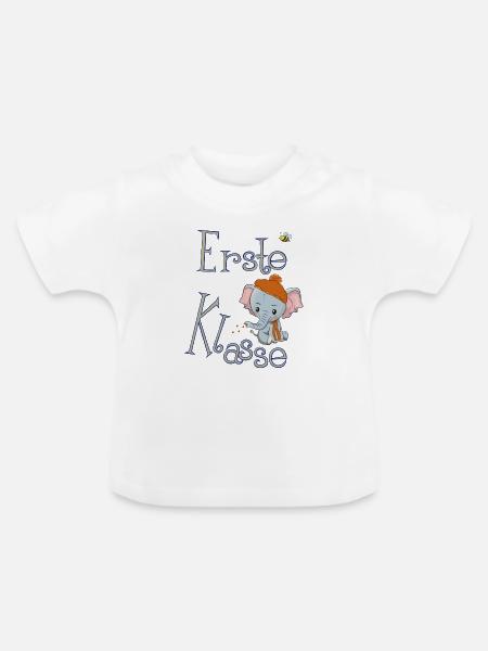 Erste Klasse, Elefant - Baby Bio-T-Shirt mit Rundhals - Weiß