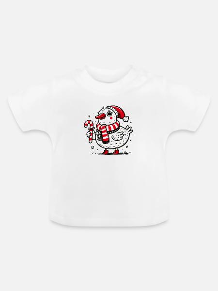 Fröhliche Weihnachtsgans im Kinderstil - Baby Bio-T-Shirt mit Rundhals - Weiß