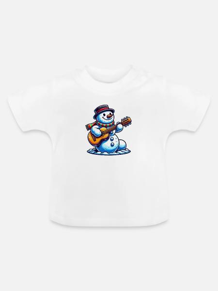 schneemann gitarre - Baby Bio-T-Shirt mit Rundhals - Weiß