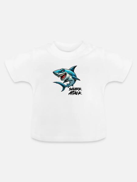 shark attack - Baby Bio-T-Shirt mit Rundhals - Weiß