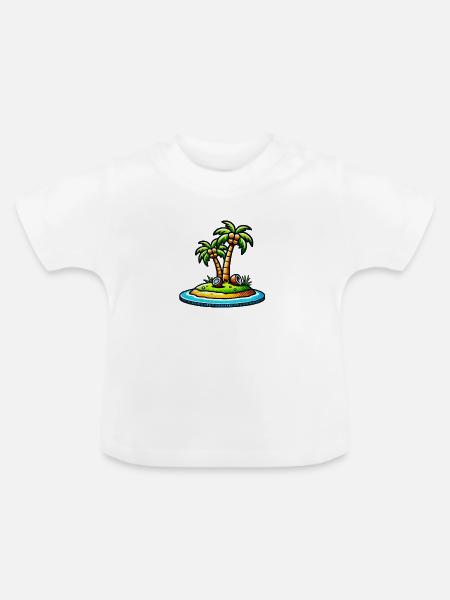 palmen insel - Baby Bio-T-Shirt mit Rundhals - Weiß