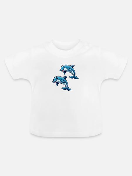 Delfin Delphine Comic - Baby Bio-T-Shirt mit Rundhals - Weiß