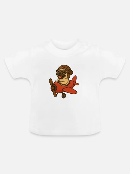 Niedlicher Hund im Flugzeug - Baby Bio-T-Shirt mit Rundhals - Weiß