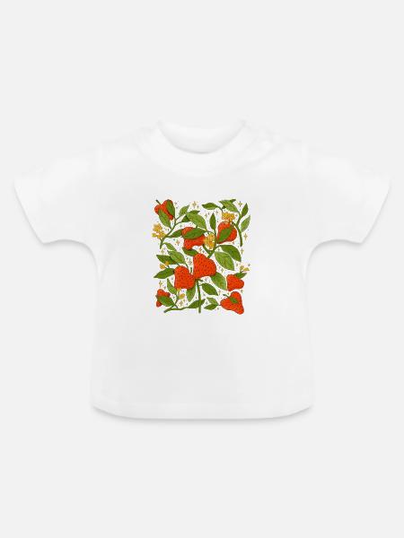 Erdbeeren und Blumen botanisch künstlerisch - Baby Bio-T-Shirt mit Rundhals - Weiß