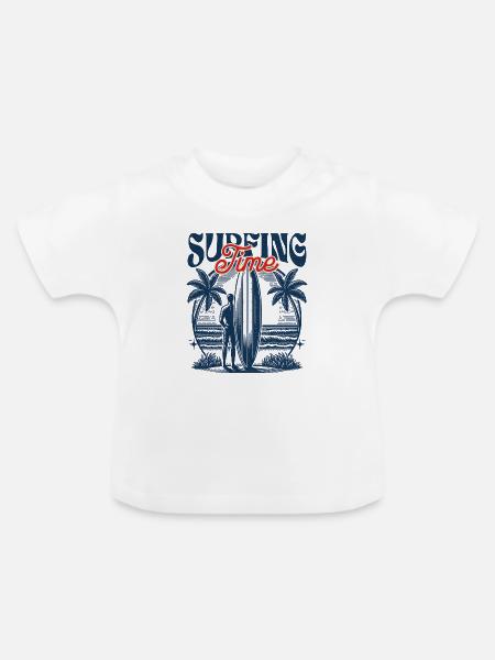 Surfing Time - Baby Bio-T-Shirt mit Rundhals - Weiß