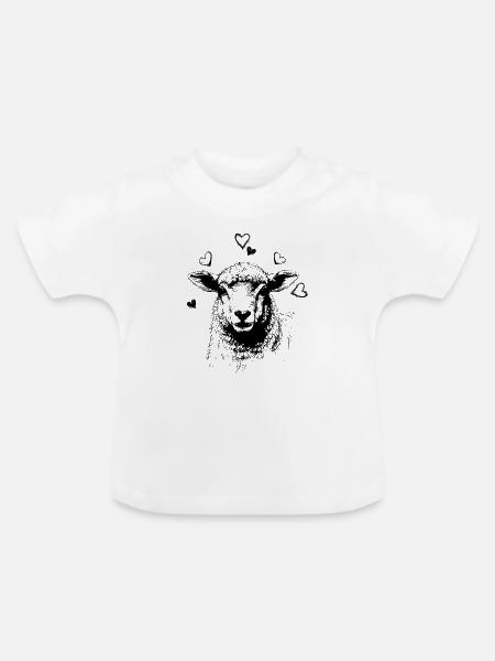 Schaf mit Herzchen - Baby Bio-T-Shirt mit Rundhals - Weiß