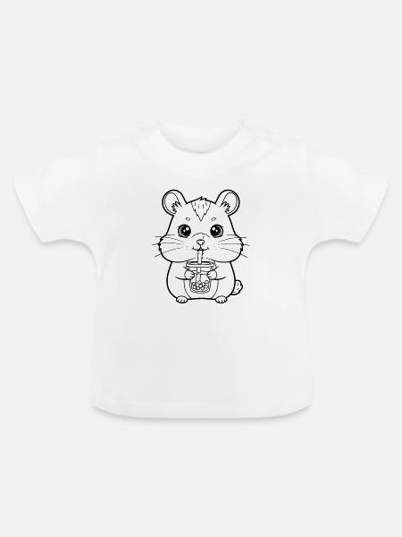 Hamster mit Becher - Baby Bio-T-Shirt mit Rundhals - Weiß