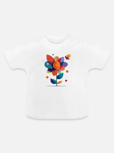 bunte Blume - Baby Bio-T-Shirt mit Rundhals - Weiß
