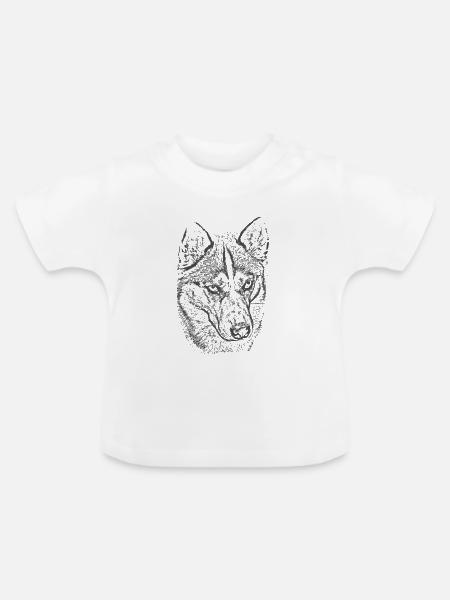 Wolfsblick Graustufen Illustration - Baby Bio-T-Shirt mit Rundhals - Weiß