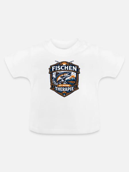 Fischen ist meine Therapie - Baby Bio-T-Shirt mit Rundhals - Weiß