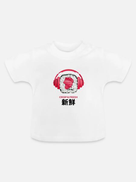 Krisp Frisch Sushi Kopfhörer Design - Baby Bio-T-Shirt mit Rundhals - Weiß