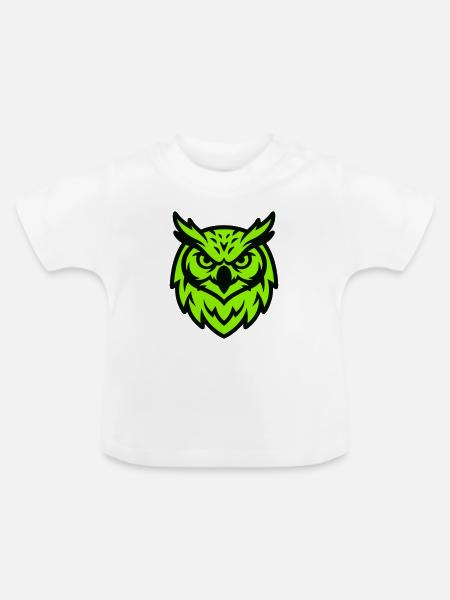 Gruene Eule Maskottchen Logo - Baby Bio-T-Shirt mit Rundhals - Weiß