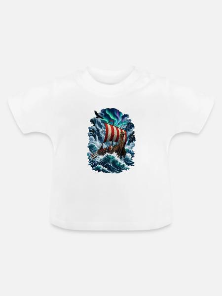 Wikingerschiff Sturm aurora - Baby Bio-T-Shirt mit Rundhals - Weiß