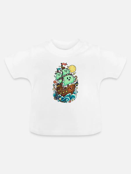 Geisterpiraten auf Mondschiff - Baby Bio-T-Shirt mit Rundhals - Weiß