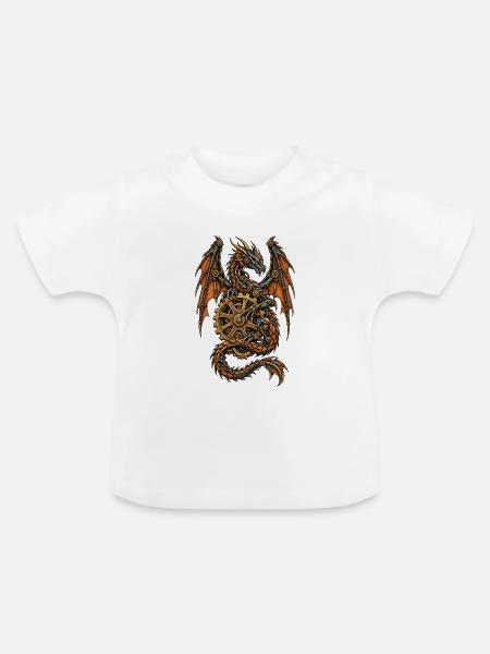 Steampunk Drache mit Zahnrädern - Baby Bio-T-Shirt mit Rundhals - Weiß