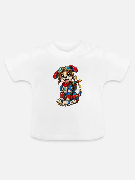 Steampunk Hundebot - Baby Bio-T-Shirt mit Rundhals - Weiß