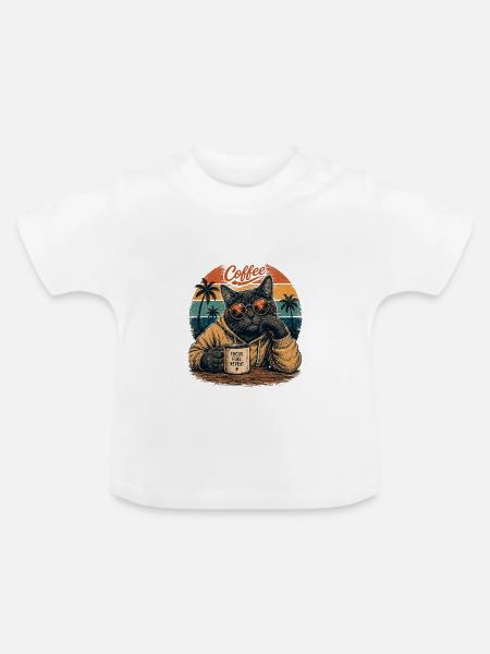 Retro Kaffeekatzenpalmen - Baby Bio-T-Shirt mit Rundhals - Weiß