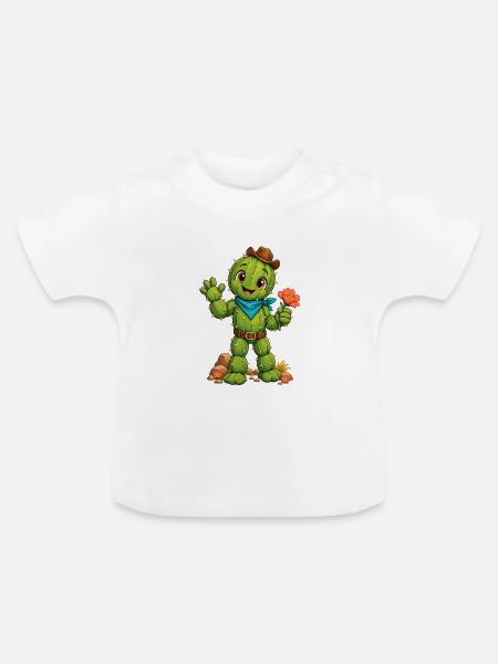 Kaktusheld mit Blumenblüte - Baby Bio-T-Shirt mit Rundhals - Weiß
