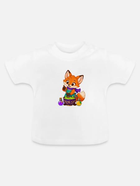 Zauberfuchs im Kessel - Baby Bio-T-Shirt mit Rundhals - Weiß