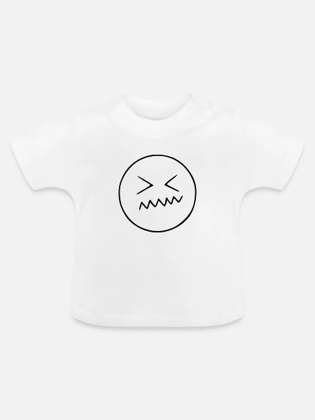 Emoji Skizze verärgert schwarz - Baby Bio-T-Shirt mit Rundhals - Weiß
