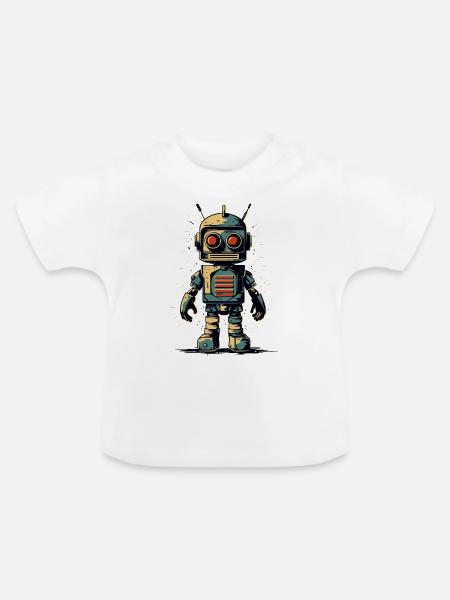 Retro-Stil Roboter - Baby Bio-T-Shirt mit Rundhals - Weiß