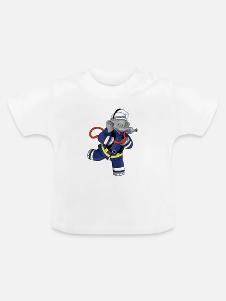 Benjamin Blümchen als Feuerwehrmann - Baby Bio-T-Shirt mit Rundhals - Weiß