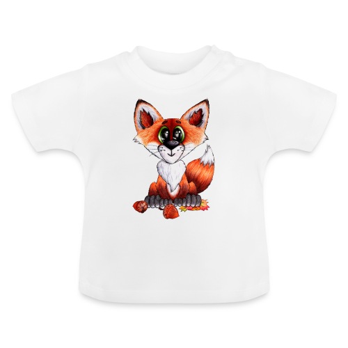 llwynogyn - a little red fox - Vauvan luomu-t-paita, jossa pyöreä pääntie