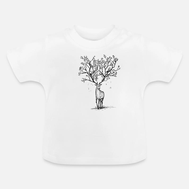 Bois de cerf arbre illustration forêt cadeau - T-shirt bio col rond Bébé - blanc