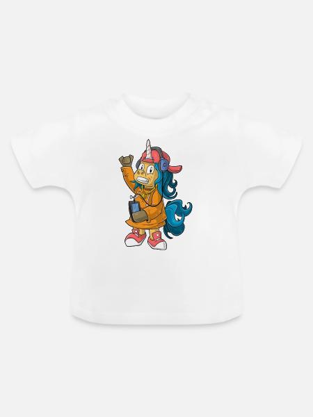 Hip Hop Einhorn - Baby Bio-T-Shirt mit Rundhals - Weiß