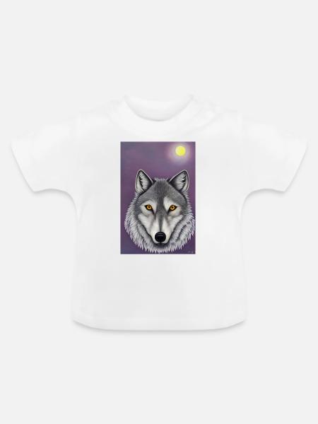 Wolf unter Mond - Baby Bio-T-Shirt mit Rundhals - Weiß