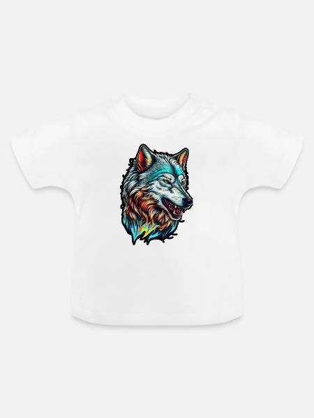 Wolfskopf-Farbe - Baby Bio-T-Shirt mit Rundhals - Weiß