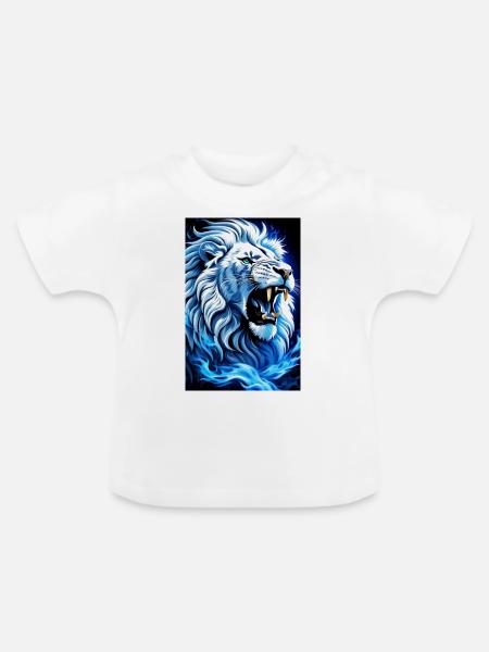 White Animals Weiß-blauer Löwe - Baby Bio-T-Shirt mit Rundhals - Weiß