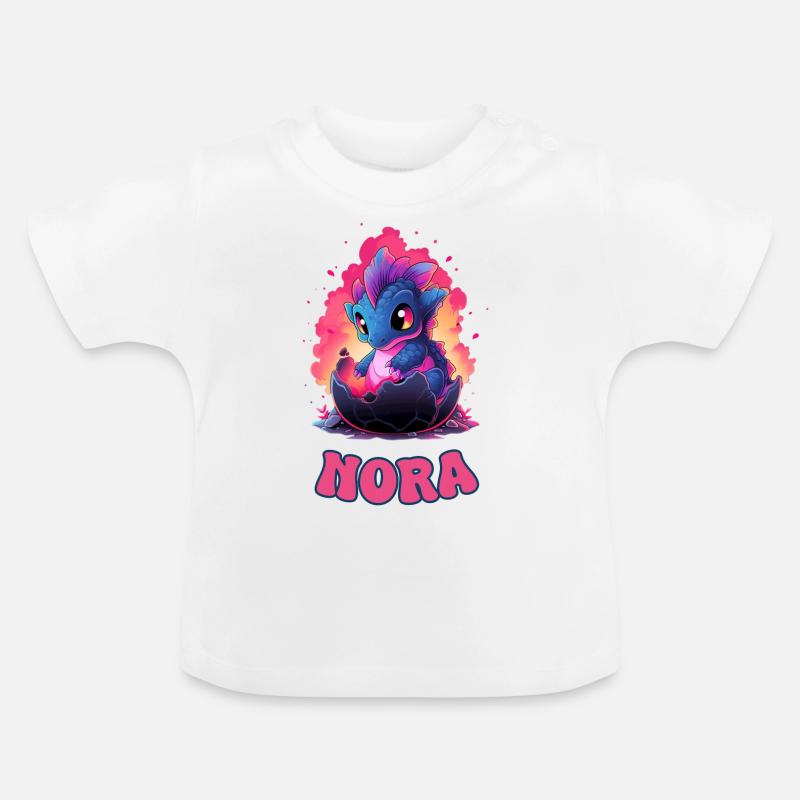 Nora - Nom - Dragon - T-shirt bio col rond Bébé - blanc