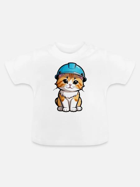 Kätzchen mit Schutzhelm - Baby Bio-T-Shirt mit Rundhals - Weiß